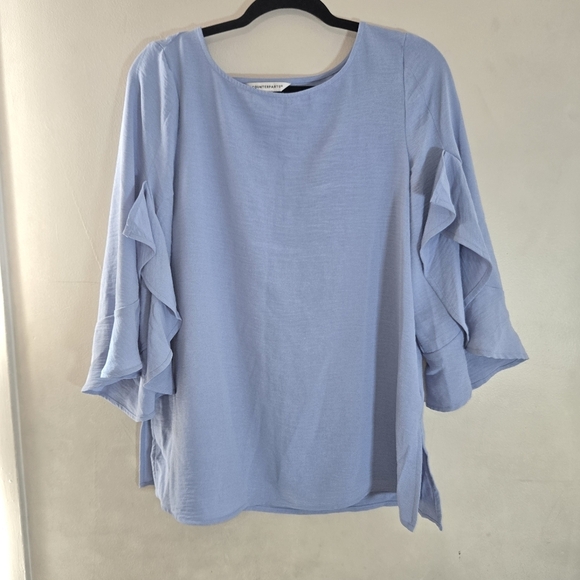 Elegant Blue Ruffle Sleeve Women's Top - Picture 2 of 6